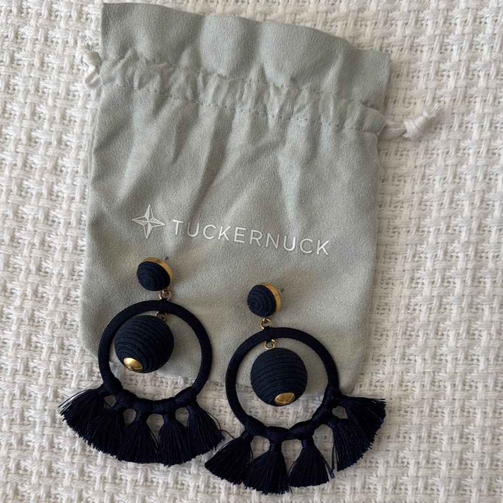 Tuckernuck Navy Tassel Hoop Earrings